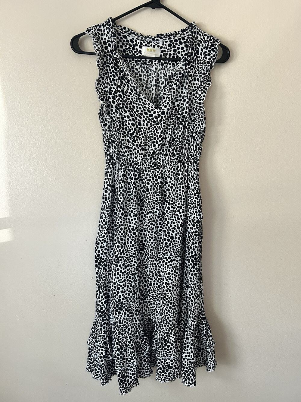 Maeve by Anthropologie Black & White Abstract Dot Ruffle Midi Dress XXS Petite